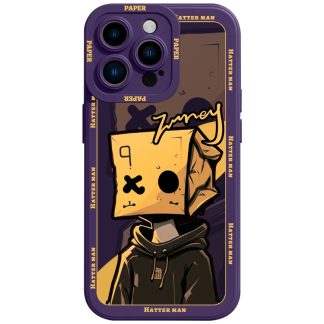 For iPhone 14 Pro Max Liquid Angel Eyes Paper Bag Man TPU Phone Case(Purple)