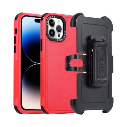 For iPhone 14 Pro Max 3 in 1 PC + TPU Sliding Sleeve Phone Case(Red+Black)