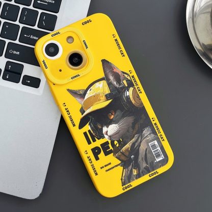 For iPhone 14 Liquid Angel Eyes Little Black Cat TPU Phone Case(Yellow)