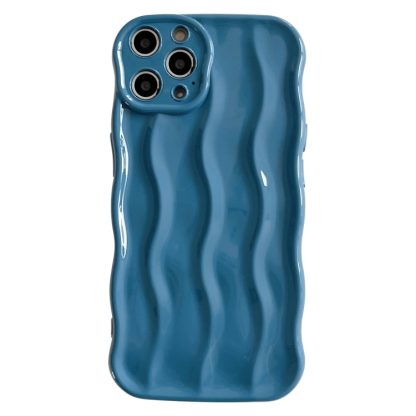 For iPhone 14 Pro Max Wave Texture Bright TPU Phone Case(Sea Blue)