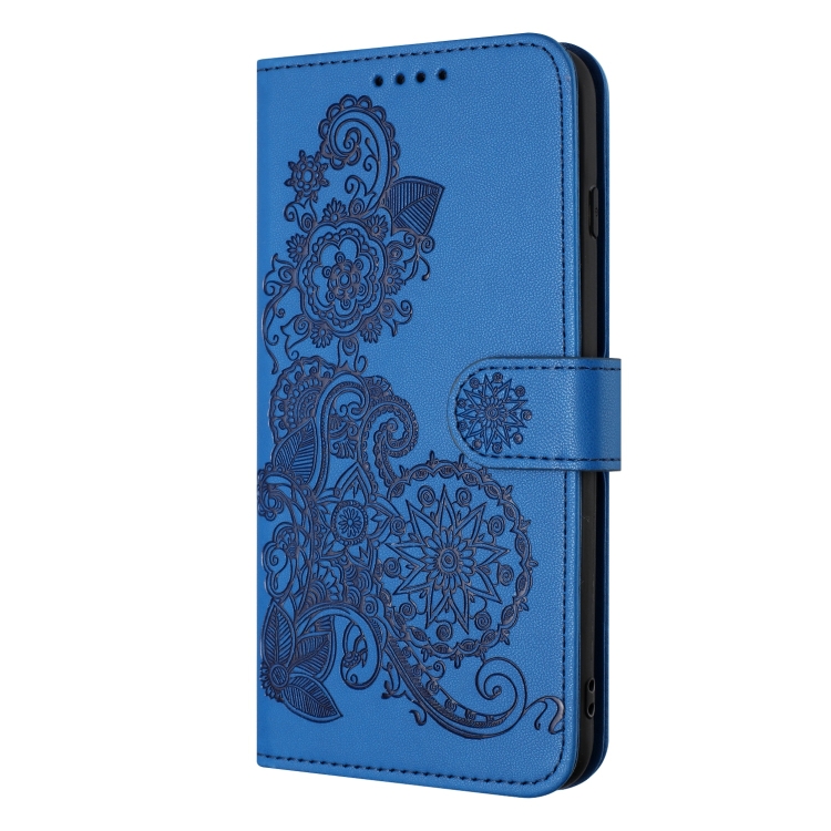 For iPhone 14 Pro Datura Flower Embossed Flip Leather Phone Case(Blue) - Image 2
