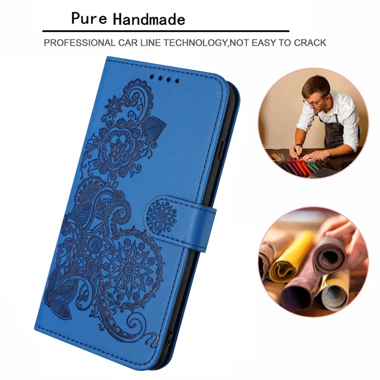 For iPhone 14 Pro Datura Flower Embossed Flip Leather Phone Case(Blue) - Image 4