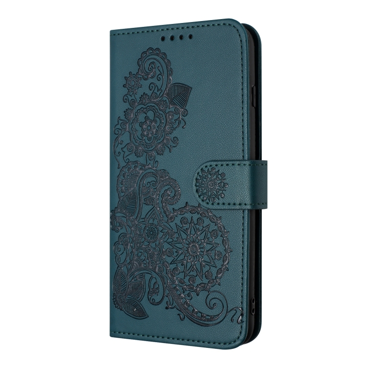 For iPhone 15 Plus Datura Flower Embossed Flip Leather Phone Case(Dark Green) - Image 2