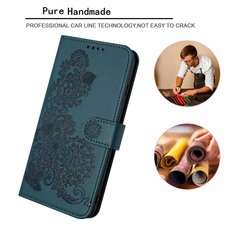 For iPhone 15 Plus Datura Flower Embossed Flip Leather Phone Case(Dark Green) - Image 4