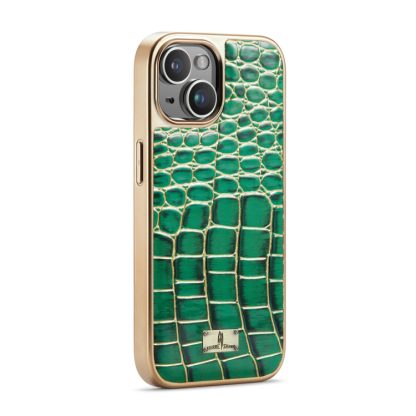 For iPhone 15 Plus Fierre Shann Crocodile Texture Electroplating PU Phone Case(Green) - Image 2