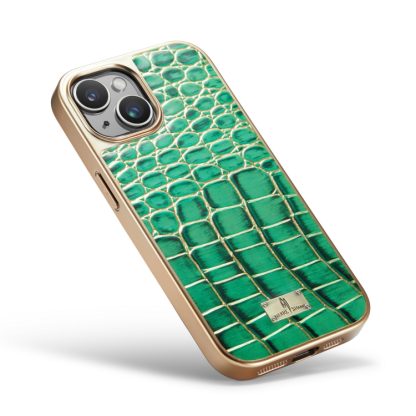 For iPhone 15 Plus Fierre Shann Crocodile Texture Electroplating PU Phone Case(Green) - Image 4