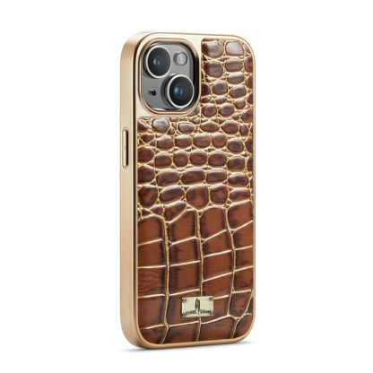 For iPhone 15 Fierre Shann Crocodile Texture Electroplating PU Phone Case(Brown) - Image 2