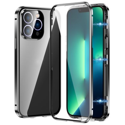 For iPhone 13 Pro Max Magnetic Double-buckle HD Tempered Glass Phone Case(Black)