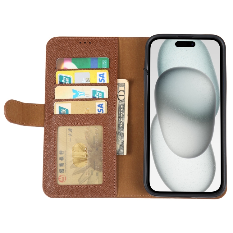 For iPhone 15 GEBEI Top-grain Horizontal Flip Leather Phone Case(Brown) - Image 4