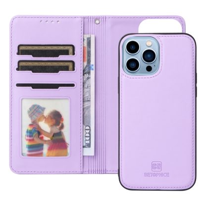 For iPhone 13 Pro Max BETOPNICE BN-005 2 in 1 Detachable Imitate Genuine Leather Phone Case(Light Purple) - Image 4