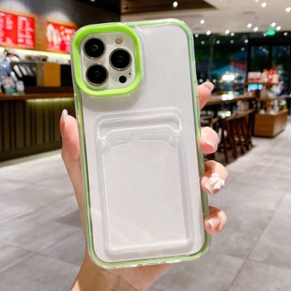 For iPhone 14 Plus 360 Clear PC Hybrid  TPU Phone Case with Card Slot(Green) - Image 2