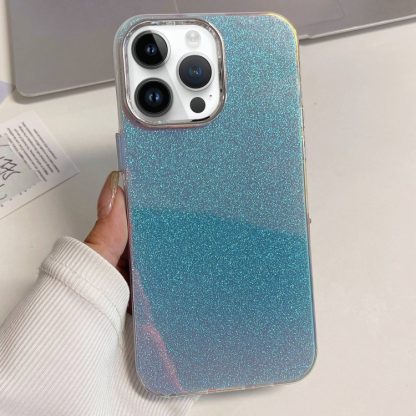 For iPhone 13 Pro Electroplated Frame IMD Glitter Powder Phone Case(Silver Blue)