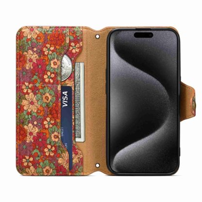 For iPhone 12 Denior Flower Language Series Cork Fabric Oil Edge Leather Phone Case(Summer) - Image 4