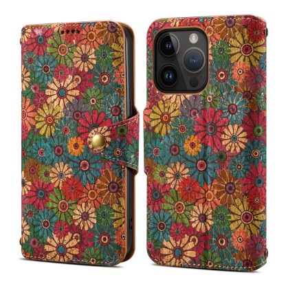 For iPhone 14 Pro Max Denior Flower Language Series Cork Fabric Oil Edge Leather Phone Case(Spring)