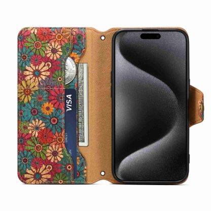 For iPhone 14 Pro Max Denior Flower Language Series Cork Fabric Oil Edge Leather Phone Case(Spring) - Image 4