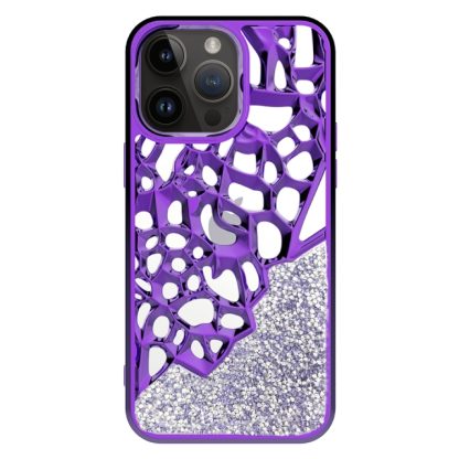 For iPhone 15 Pro Diamond Style Hollow Heat Dissipation Electroplated  TPU Phone Case(Purple)