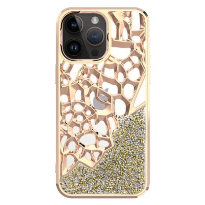 For iPhone 13 Pro Max Diamond Style Hollow Heat Dissipation Electroplated  TPU Phone Case(Gold)