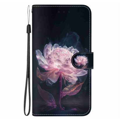 For iPhone 15 Pro Max Crystal Texture Colored Drawing Leather Phone Case(Purple Peony) - Image 2