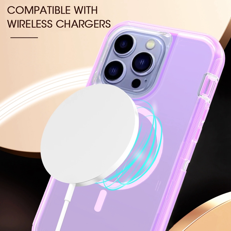 For iPhone 14 Pro Shockproof MagSafe Magnetic Phone Case(Transparent Purple) - Image 2