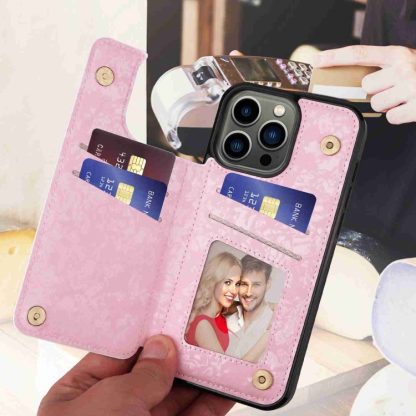 For iPhone 13 Pro Printed Double Buckle RFID Anti-theft Phone Case(Blossoming Flowers) - Image 3