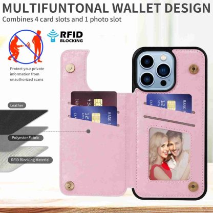 For iPhone 13 Pro Max Printed Double Buckle RFID Anti-theft Phone Case(Rose) - Image 2