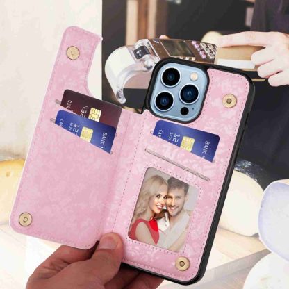 For iPhone 13 Pro Max Printed Double Buckle RFID Anti-theft Phone Case(Rose) - Image 3