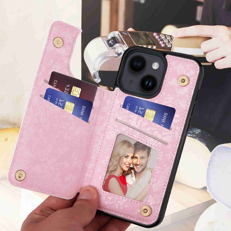 For iPhone 14 Printed Double Buckle RFID Anti-theft Phone Case(Blossoming Flowers) - Image 3