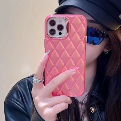 For iPhone 14 Plus 3D Rhombus Electroplating TPU Hybrid PC Phone Case(Rose Red) - Image 2