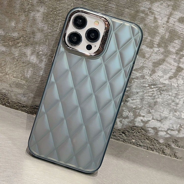 For iPhone 14 Pro Max 3D Rhombus Electroplating TPU Hybrid PC Phone Case(Grey) - Image 2