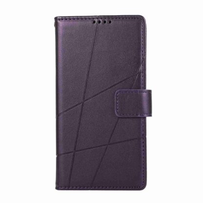 For iPhone 13 PU Genuine Leather Texture Embossed Line Phone Case(Purple) - Image 2