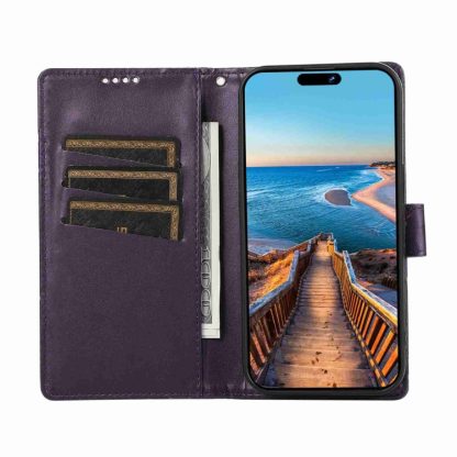 For iPhone 13 PU Genuine Leather Texture Embossed Line Phone Case(Purple) - Image 4