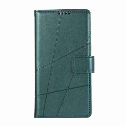 For iPhone 14 Plus PU Genuine Leather Texture Embossed Line Phone Case(Green) - Image 2