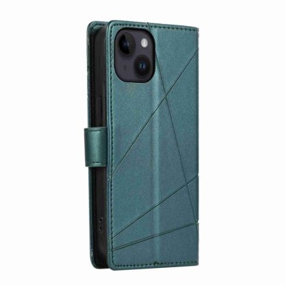 For iPhone 14 Plus PU Genuine Leather Texture Embossed Line Phone Case(Green) - Image 3