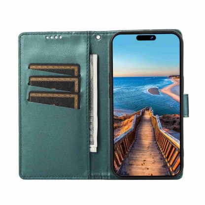 For iPhone 14 Plus PU Genuine Leather Texture Embossed Line Phone Case(Green) - Image 4