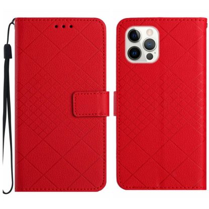 For iPhone 13 Pro Rhombic Grid Texture Leather Phone Case(Red)