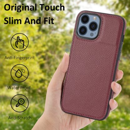 For iPhone 13 Pro Max Litchi Pattern Stitched Side-mounted Phone Case(Dark Red) - Image 2