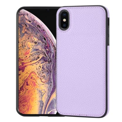 For iPhone X/XS Litchi Pattern Stitched Side-mounted Phone Case(Purple)