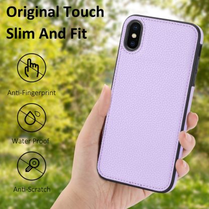 For iPhone X/XS Litchi Pattern Stitched Side-mounted Phone Case(Purple) - Image 2