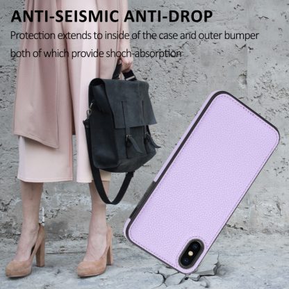 For iPhone X/XS Litchi Pattern Stitched Side-mounted Phone Case(Purple) - Image 4