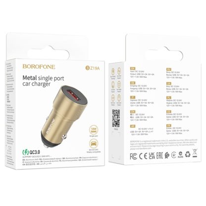 BOROFONE BZ19A Wisdom QC3.0 USB Port Fast Charging Car Charger(Gold) - Image 3