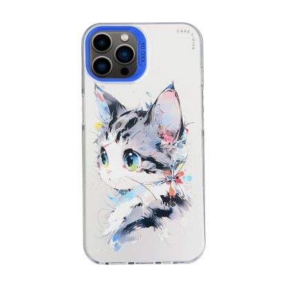 For iPhone 13 Pro Cartoon Animal Graffiti PC + TPU Phone Case(White Face Cat)