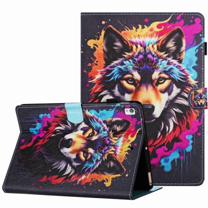 For iPad 10.2 2020 / 2019 Painted Pattern Stitching Smart Leather Tablet Case(Colorful Wolf)