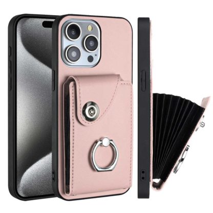 For iPhone 13 Pro Max Organ Card Bag Ring Holder Phone Case(Pink) - Image 2