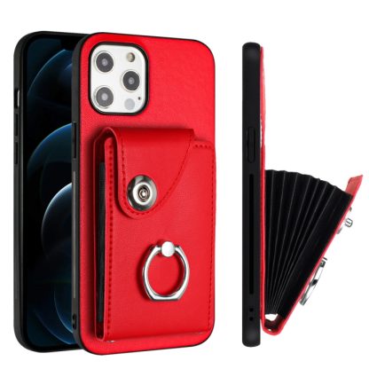 For iPhone 12 Pro Organ Card Bag Ring Holder Phone Case(Red) - Image 2