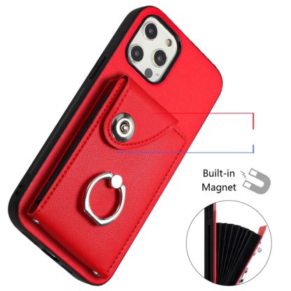 For iPhone 12 Pro Organ Card Bag Ring Holder Phone Case(Red) - Image 4