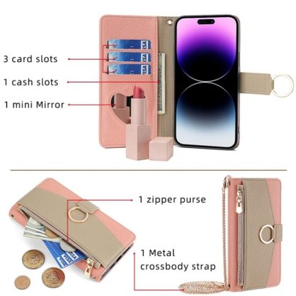 For iPhone 14 Pro Crossbody Litchi Texture Leather Phone Case(Pink) - Image 3