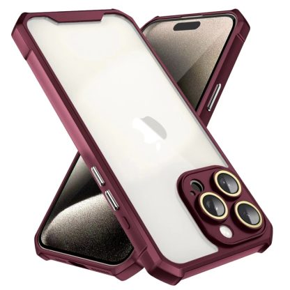 For iPhone 13 Shockproof Acrylic Phone Case with Lens Glass Film(Wine Red) - Image 2