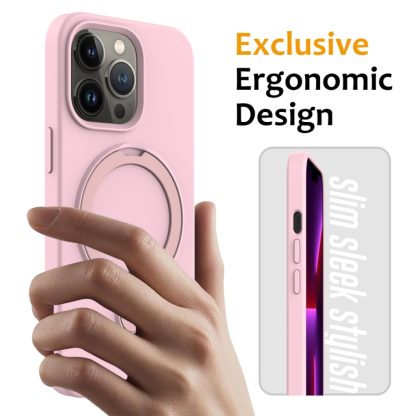 For iPhone 13 Pro MagSafe Magnetic Liquid Silicone Phone Case with Ring Holder(Grey Pink) - Image 2