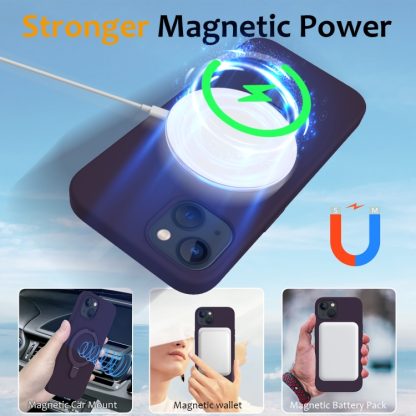 For iPhone 14 MagSafe Magnetic Liquid Silicone Phone Case with Ring Holder(Purple) - Image 3