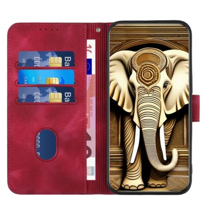 For iPhone 13 Pro YX0060 Elephant Head Embossed Phone Leather Case with Lanyard(Rose Red) - Image 3